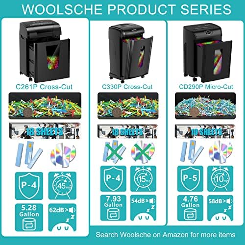 Woolsche Paper Shredder, 18-Sheet Cross Cut with 5.28-Gallon Pull Out Bin, P-4 Security Level, Shred Paper and Credit Card and CD, Durable&Fast with Auto Jam Proof System Shredder for Office - Image 2