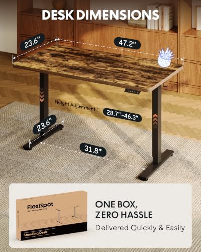 FLEXISPOT EN1 48"x24" One-Piece Standing Desk, Rustic (Black Frame) - Image 5
