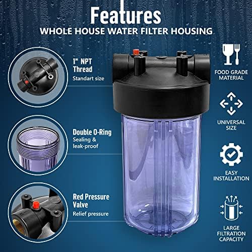 High Capacity 10 x 4.5” Whole House Filter Purifier System for Well or City Water, Presser Relief Button, 1” NPT Brass Port, Double O-Ring, Meets NSF Standards & Regulations (Transparent, 3 Sets) - Image 2