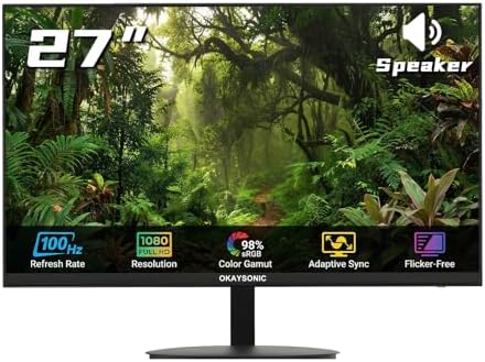 27 Inch Monitor - 1080P, VA, Full HD, Frameless, 100Hz, 1ms, Adaptive-Sync, for Working and Gaming, Low Blue Light, Flicker Free, HDMI, VESA Mountable (100x100mm) by Unknown