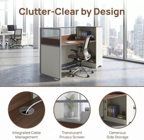 Office Cubicle Workstation Desk with Mute Privacy Panels & Cable Management, Computer Cubicles Desk for Home & Commercial Office Use, Walnut Finish - Image 3