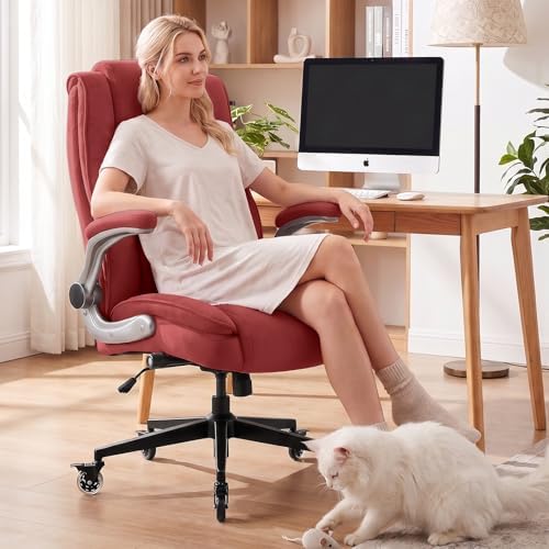 Fabric High Back Office Chair, Thick Padded Ergonomic Computer Desk Chair - Image 2
