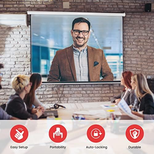 Pyle 84-Inch Pull Down Projector Screen – Manual Roll-Down Matte White Viewing Surface, Auto-Locking Height Adjustment, Wall or Ceiling Mount Design for Home Theater, Office & Classroom Use - Image 4