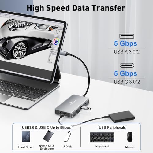 Docking Station 3 Monitors, 8-in-1 Laptop Dock Dongle with 2 HDMI - Image 4