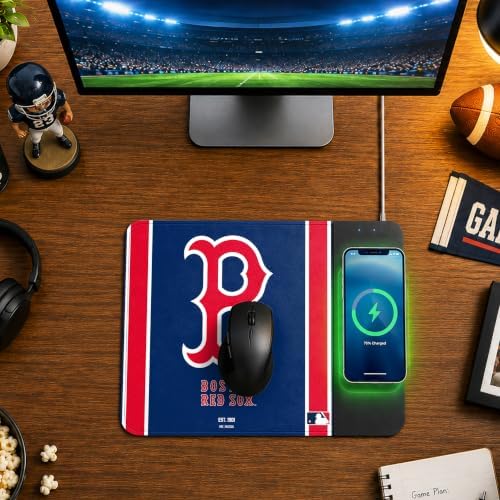 SOAR MLB Official Established Primary Logo Wordmark Home Office Wireless Charging Mouse Pad Mat 11.8" x 8.6" (Boston Red Sox) - Image 3