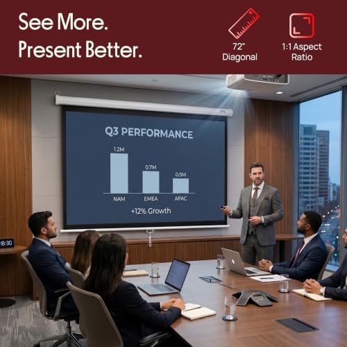 Pyle 72 Inch Pull Down Projector Screen | Manual Retractable Projector Screen, with Roll-Down Matte White Surface, Auto-Locking Height Adjustment, Wall or Ceiling Mount | Home Theater Accessories - Image 2