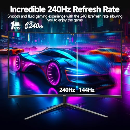 ZZA 32" Curved Gaming Monitor FHD 1080p 240Hz 1ms VA 1500R – 4000:1 FreeSync & G-SYNC Compatible, 100% sRGB HDR10 Low Blue Light, Crosshair Tilt PIP PBP, HDMI 2.0 DP 1.4 VESA 100×100 for PC PS5 Xbox - Image 3