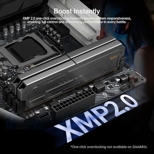 Netac DDR4 DRAM 16GB Kit (2x8GB) 3200MHz XMP 2.0 Dual Channel RAM CL16 (PC4-25600) 1.35V 288-Pin Upgraded Aluminum Heat Sink Ideal for Gaming Computer Upgrade - Shadow III Series Black - Image 2