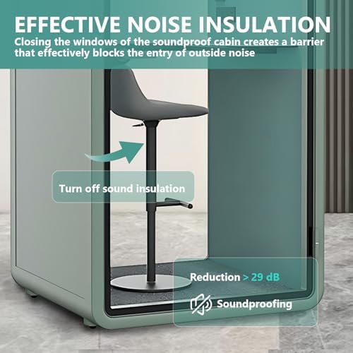 Office Sound Booth with Audio Privacy - Soundproof Recording Booth Includes Green Frame with Curved Corners,Soundproof Room with Light,Steel Plate Structure for Study (42.52IN) - Image 3