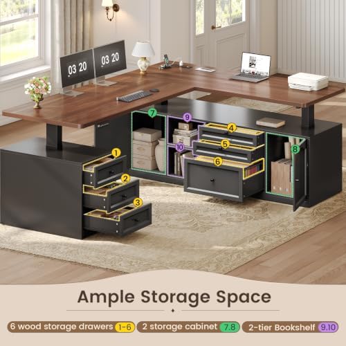 SEDETA Farmhouse L Shaped Executive Electric Standing Desk with 6 Drawers - Image 4