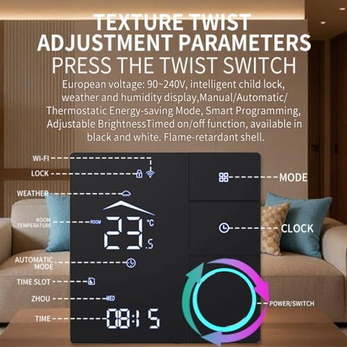 Smart Thermostat, WiFi Temperature Controller Panel 16A, APP Remote Scheduling, Programmable, IP20 Rated, for Home, Hotel, Office - Image 2