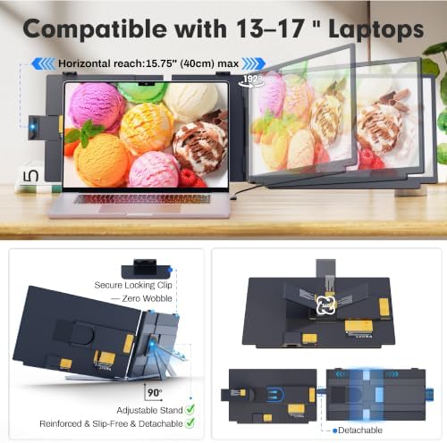 Upgraded Laptop Screen Extender, 15.6”Ultra-Thin Dual Portable Monitor with 4K UHD IPS, Detachable & 4-in-1 Modes, USB-C/HDMI Plug-Play Monitor Extender for Mac/Win/Android, Fits 13-17" Laptops - Image 7