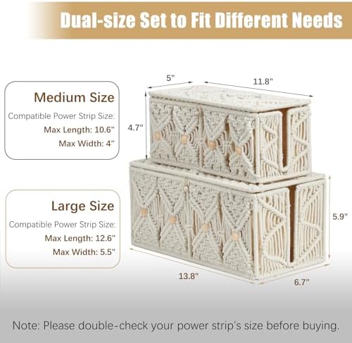 2PCS Cable Management Box Handmade Macrame Cord Organizer Basket - Image 5