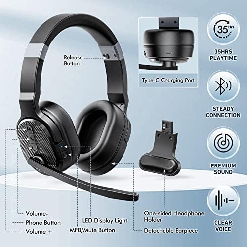 COSMUSIS Trucker Bluetooth Headset with Dongle, Wireless Headsets with Noise Cancelling Microphone, 50+Hrs HD Talktime Bluetooth Headphones with Detachable Earpad/Single+Dual Mode for Office/Driving - Image 7