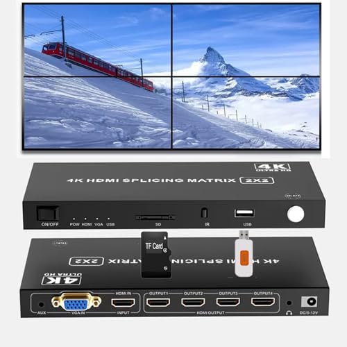 4-in4-out Video Wall Controller 2x2, HDMI & VGA & USB & SD Support 4K Input TV Wall Controller,1080P Output TV Wall Processor,180 Degree Rotate 1x2,1x3,1x4,2x2,2x1,3x1x4x1 by DUOMEIZHONG