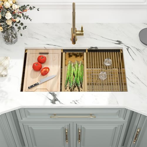 Kichae 36 Undermount Kitchen Sink Gold Stainless Steel 16 Gauge Workstation - Image 2