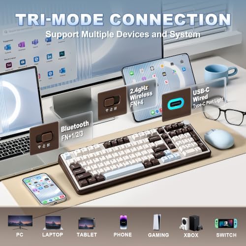 YUNZII B98 PRO 96% Wireless Mechanical Keyboard(Coffee Brown, Milk Switch) - Image 3