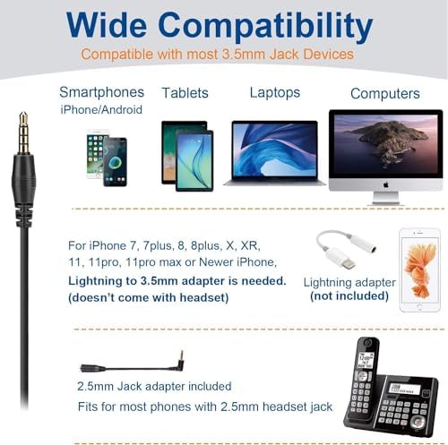 Wantek Cell Phone Headset with Microphone Noise Cancelling for Laptops, PC,3.5mm Jack,Volume Control,Wired Computer Headsets for Zoom Skype,for Office,Business, Call Center, Clear Chat（Black） - Image 2