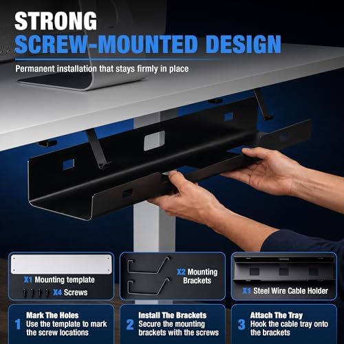 DeskNest Under Desk Cable Management Tray 23.6" – Steel Wire Cable Holder Organizer for Work from Home, Office & Gaming Setup - Image 6