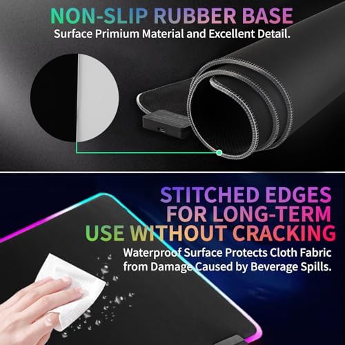 RGB Gaming Mouse Pad-14 Light Modes, Extended Soft LED Mouse Pad, Anti-Slip Rubber Base, Computer Keyboard Large Mousepad Mat, Waterproof Mousepads (31.5 * 12 Inch) - Image 5