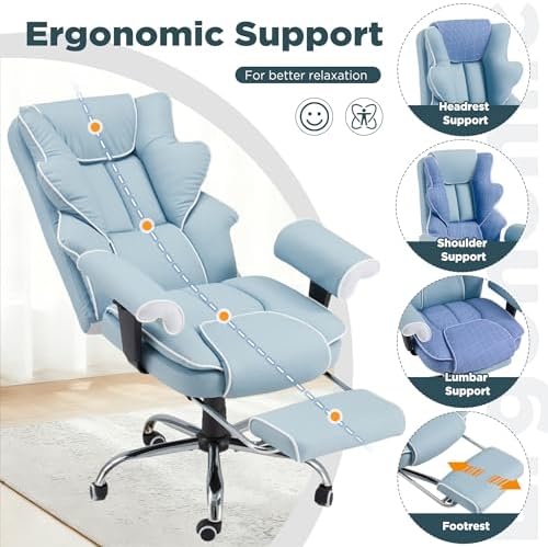 6-Point Massage Heated Executive Office Chair with Footrest,Airy Blue - Image 7