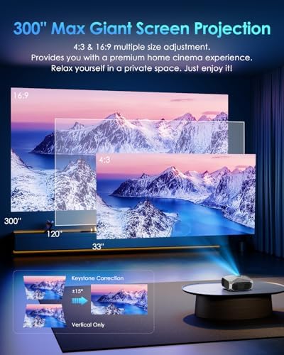 Projector with WiFi and Bluetooth, Native 1080P Outdoor Portable Movie Projector, 50%-100% Zoom, 400" Display, 4K Projector Compatible with HDMI/USB/PC/TV/PS5/DVD/Android/iOS(Dark Gray) - Image 3