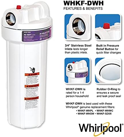 Whirlpool 10" x 2.5" Whole House Water Filter Housing, WHKF-DWH, Stainless Steel 3/4" Inlets, NSF Certified, Filter Not Included, Replacement Filter GD05, WHWC, WHSW, WHPL - Image 2