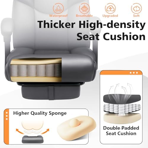 WAILOR 400lbs Office Chair with Foot Rest, Reclining Big and Tall Office Chair with Lumbar Support, High Back PU Leather Computer Chair,Comfy Desk Chair for Home Office (Gray) - Image 6