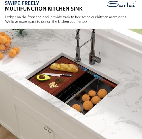 Sarlai 25 Black Kitchen Sink Undermount 25"x19" Stainless Steel Workstation - Image 5