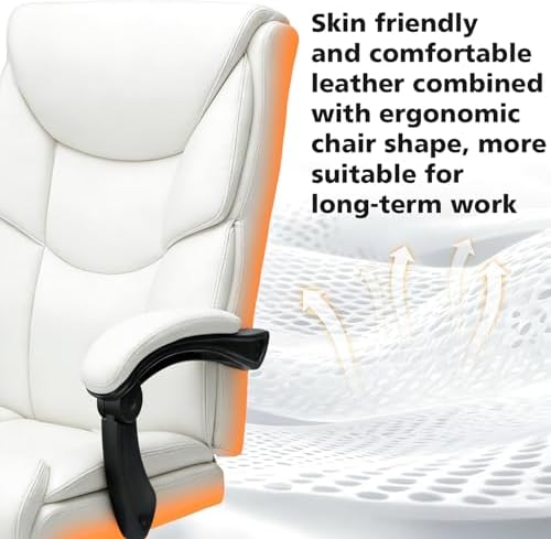 WAILOR 400lbs Office Chair with Foot Rest, Reclining Big and Tall Office Chair with Lumbar Support, High Back PU Leather Computer Chair,Comfy Desk Chair for Home Office (Casual) (White) - Image 5