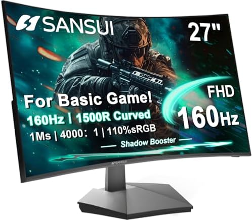 SANSUI 27 Inch Curved 160Hz Gaming Monitor 144Hz FHD 1080P Computer Monitor by SANSUI