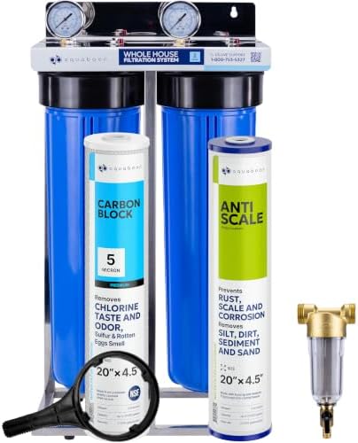 Aquaboon 2-Stage Whole House Water Filter System with Prefilter & Big CTO, Anti-Scale/Sediment, Gauge & Release, Wrench, Freestanding Frame by Aquaboon
