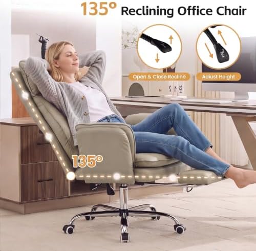 HUBSON Big and Tall Office Chair, Flip Armrest & Footrest for Pets, Khaki - Image 4
