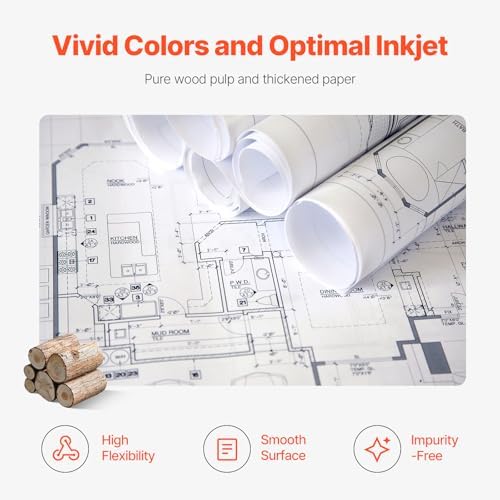 VEVOR Wide Format Paper, 24 in x 150 ft Plotter Paper, 4 Rolls CAD Bond Rolls with 2 in Core, 20 LB Bond Paper Rolls, Idea for CAD Drawings, Engineering Plans, GIS Maps & Architectural Designs - Image 6