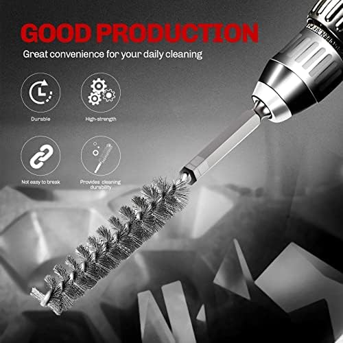 6PCS 304 Stainless Steel Bore Brush Copper Pipe Cleaner, Twisted Wire Drill Brush,1/4 Inch Hex Shank S2 Steel Handle, for Power Drill Plumbing Tools,4-3/4”,7-1/2”,9-3/4”,12mm, 19mm, 25mm - Image 7