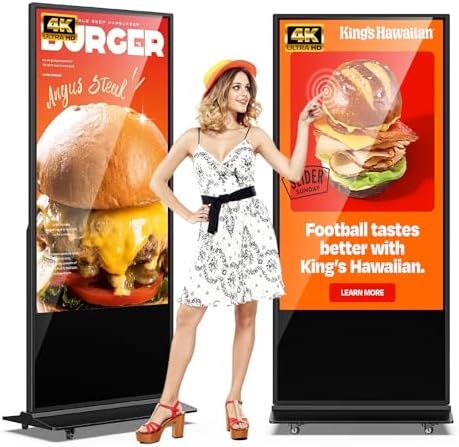 JIYANG 65 Inch 4K Touchscreen Digital Signage Display Kiosk, Indoor Floor Standing LCD Advertising Display with Android Media Player, HDMI/USB/WiFi Input Auto Split Screen(Black by HomePage