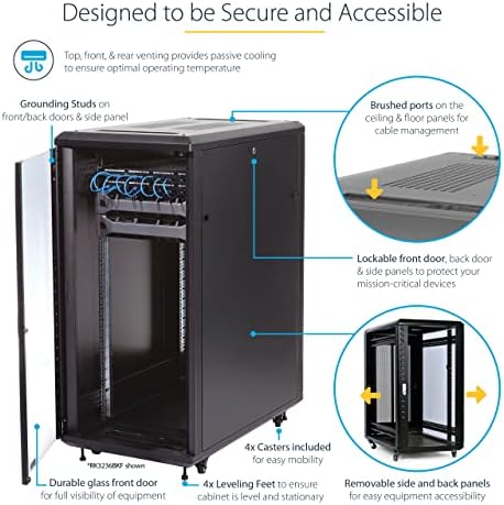 StarTech 25U Enterprise-Grade Server Rack Cabinet, 19in Enclosed 4-Post Rack with 33in (83cm) Mounting Depth and 1764lb (800kg) Weight Capacity - Image 4