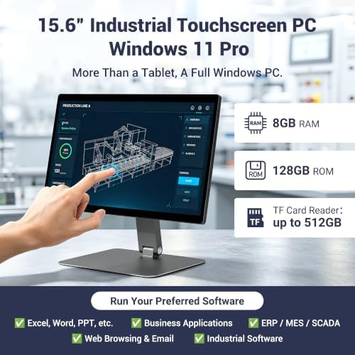 HIGOLEPC All-in-One 15.6" Desktop Computers, FHD 360°Adjustable Industrial Touchscreen Win 11 Pro N5095 Tablet Panel PC 8GB RAM 128GB ROM, HDMI 2.0 WiFi 5 Bluetooth 5.0 for Office/Automation/Kiosk - Image 5