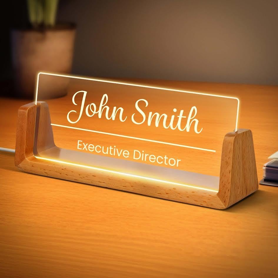 Personalized Light Up Desk Name Plate, Custom LED Acrylic Name Plate for Office, Appreciation Gifts for Boss Coworker Employee Teacher, Office Desk Decor for Women Men - Line 1, 3x8", Acrylic, Made in USA by My Sign Center by MySignCenter