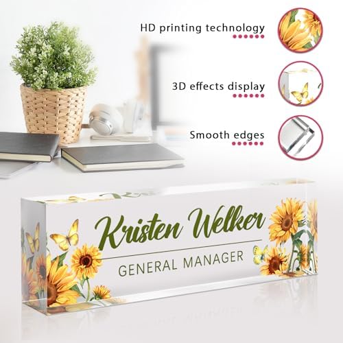 Custom Office Name Plate for Desk - Desk Name Plate Personalized Gifts for Coworkers, Boss, Employees, Teacher, Nurse - Office Desk Decor for Women Men - Employee Appreciation Gifts (Sunflower-1) - Image 5