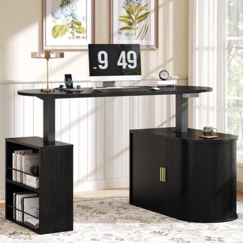 HSH Electric Standing Desk with Storage Cabinet Black 60" Home Office Desks by HOMESWEETHOME