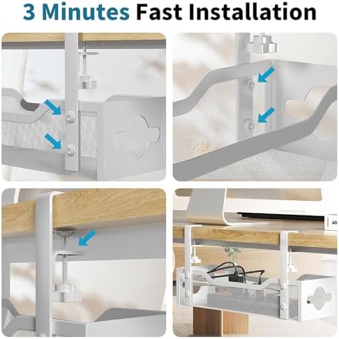 Under Desk Cable Management Tray 2 Pack, No Drill Cable Organizer With Clamp for Standing Desk, Easy to Install Cord Management System, No Damage Wire Organizer - Image 7