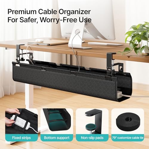 PEGZONE No Drill Under Desk Cable Management Tray, 31.5" Fabric Organizer - Image 6