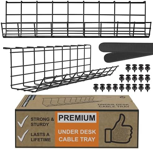 Scanfield Under Desk Cable Organizer Wire Tray, Set of 2x17 inch, Black by ScandinavianHubCableTrays