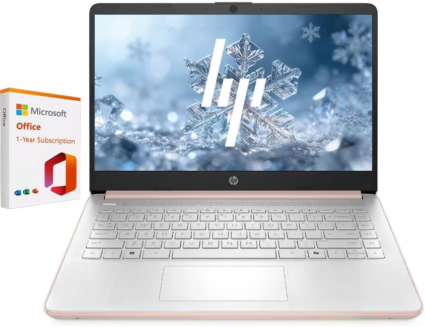 HP 14" Business & Student Laptop with 1-Year Office 365 & Copilot AI, 640GB Storage (128GB UFS+512GB PLUSERA Docking Set), 4GB RAM, Quad-Core Intel Processor, Windows 11 Home, Rose Gold by Unknown