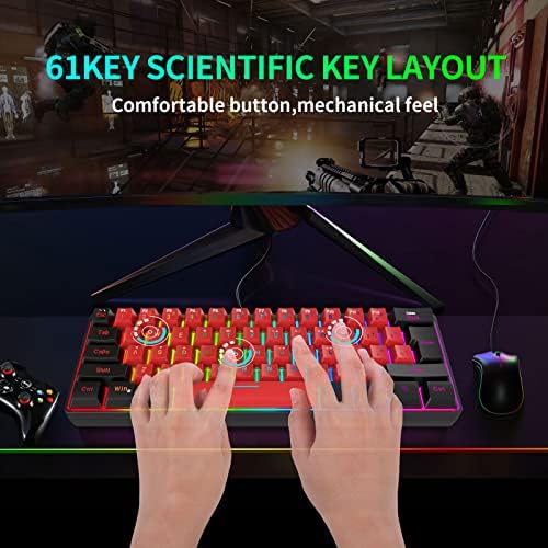 Snpurdiri 60% Wired Gaming Keyboard,True RGB Small Compact 61 Keys Mini Keyboard for PC/Mac Gamer, Typist, Travel, Easy to Carry on Business Trip(Black-Red) - Image 4