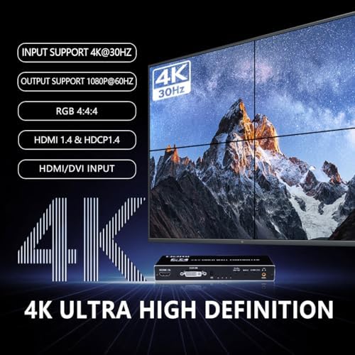 Video Wall Controller 2x2 4K TV Splicing Wall Processor HDMI & DVI Input 4 TV Screens Into 1 Wall Display Support IR Remote, RS232, 180°Rotate, 2x2,1x1,1x2,1x3,1X4,1x5 - Image 2