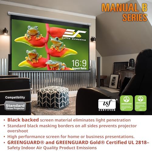 Elite Screens Manual B, 100-INCH Manual Pull Down Projector Screen Diagonal 16:9 Diag 4K 8K 3D Ultra HDR HD Ready Home Theater Movie Office Presentation, M100H - Image 4