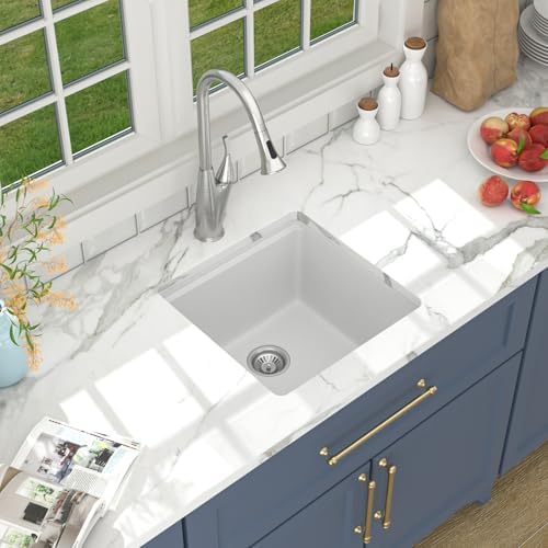 Lordear 18 Inch Granite Composite Bar Sink - 18"x18" Undermount Kitchen Sinks White Single Bowl Under Counter Ledge Workstation Bar Prep RV Sink Basin - Image 4