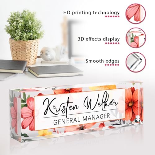 Custom Office Name Plate for Desk - Desk Name Plate Personalized Gifts for Coworkers, Boss, Employees, Teacher, Nurse - Office Desk Decor for Women Men - Employee Appreciation Gifts (Red Flower) - Image 4